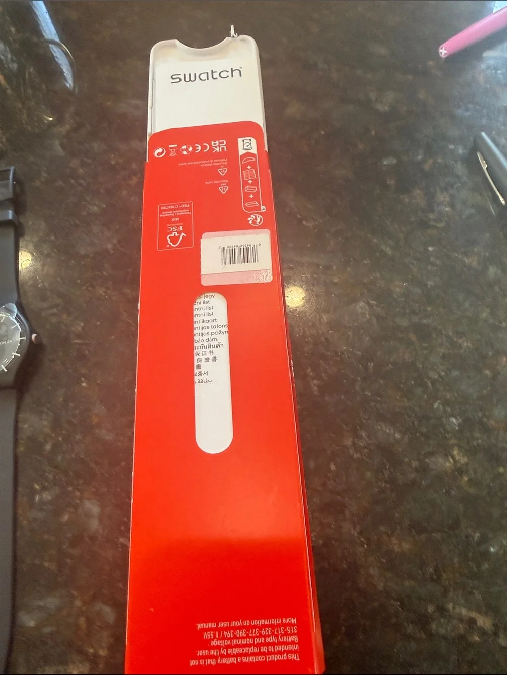 Swatch Black Silicone Strap Watch with Blackish/Grey dial.
